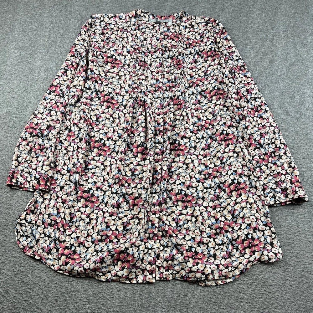 Daniel Rainn Women's Large Maternity Floral Pleated Blouse Pink Black